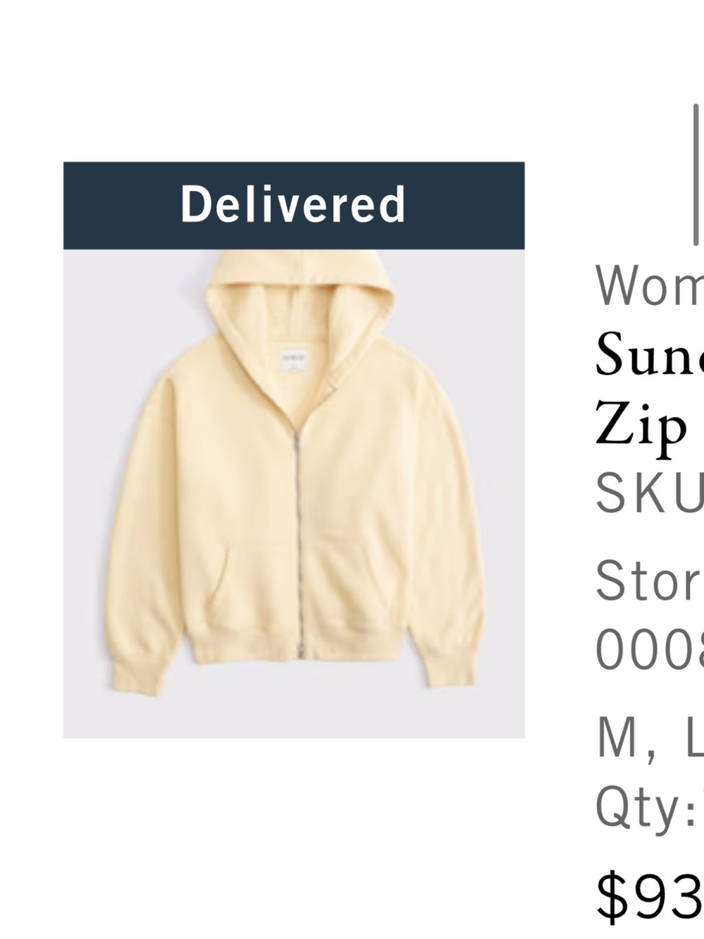 Abercrombie & Fitch Light Yellow Zip Hoodie
